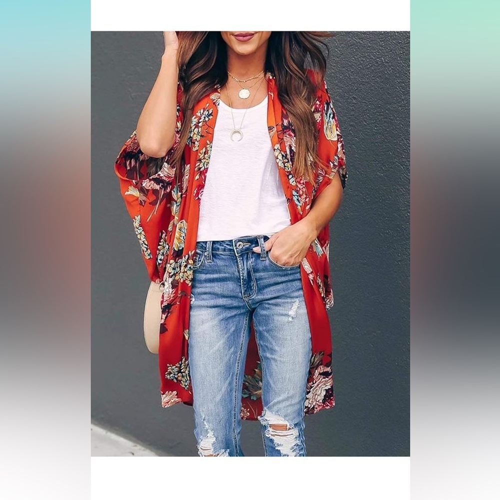 Elegant Floral Kimono Swim Coverup